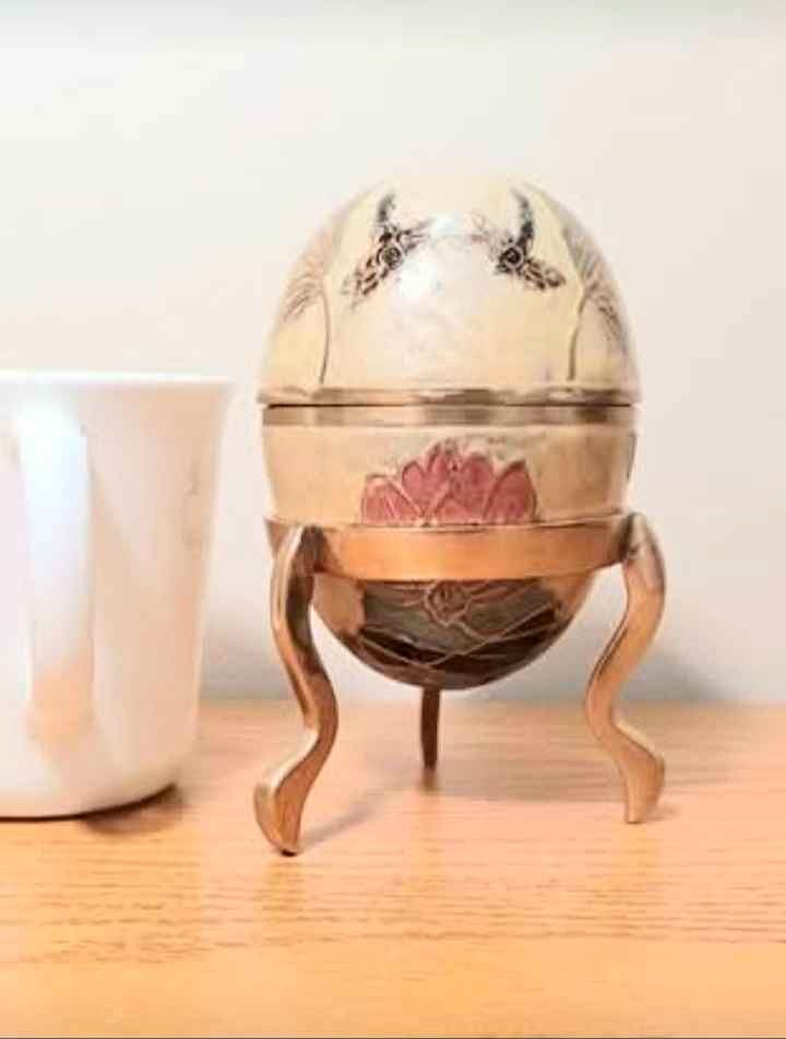 Rare Hand Crafted Cloisonne Enamel Brass Egg Container