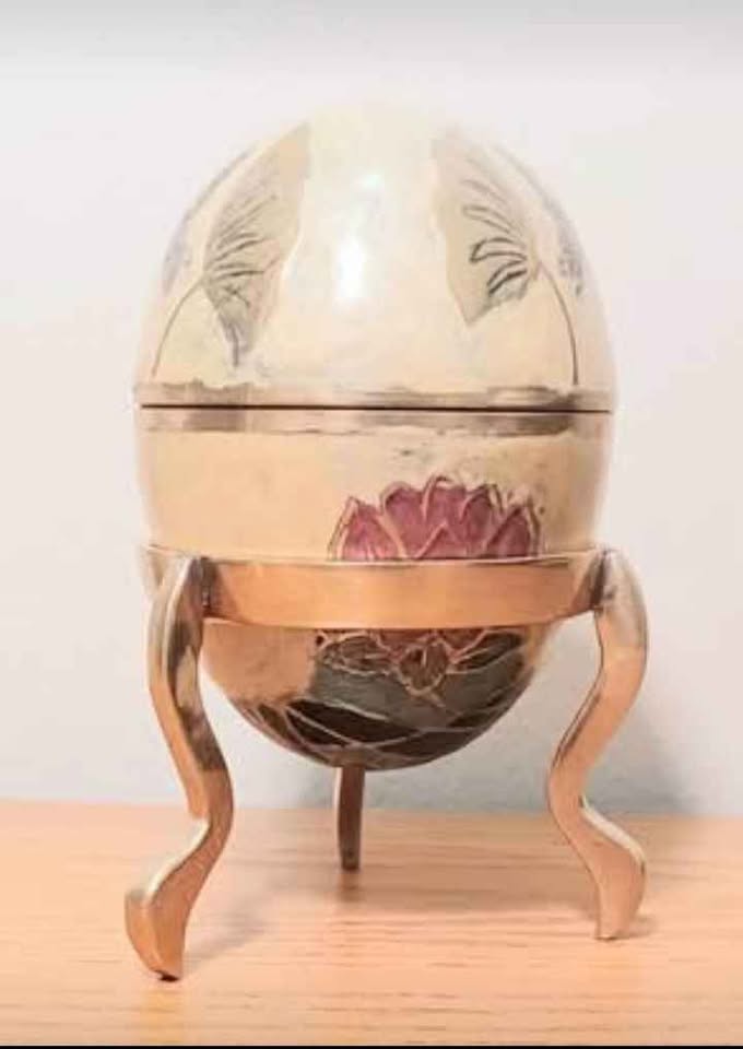 Rare Hand Crafted Cloisonne Enamel Brass Egg Container - photo 4
