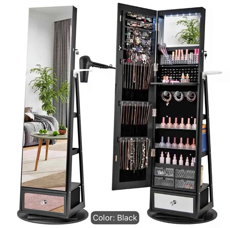 360 Rotating Jewelry Cabinet with Mirror & LED