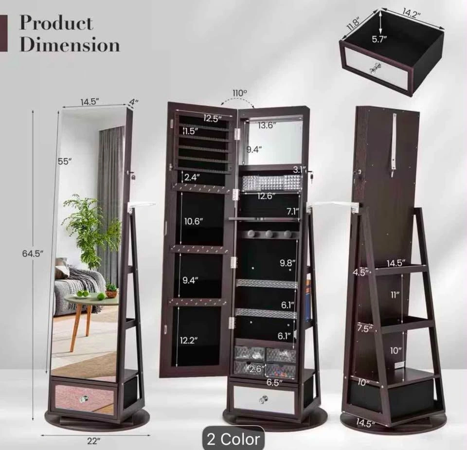 360 Rotating Jewelry Cabinet with Mirror & LED - photo 2