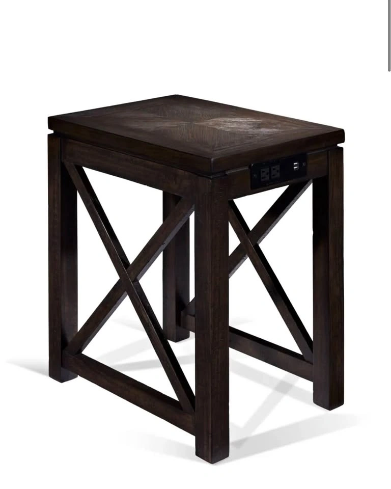 Dark Brown Wood End Table with Power Outlets & USB
