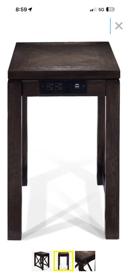 Dark Brown Wood End Table with Power Outlets & USB - photo 2