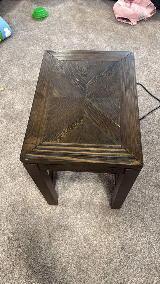 Dark Brown Wood End Table with Power Outlets & USB - photo 3