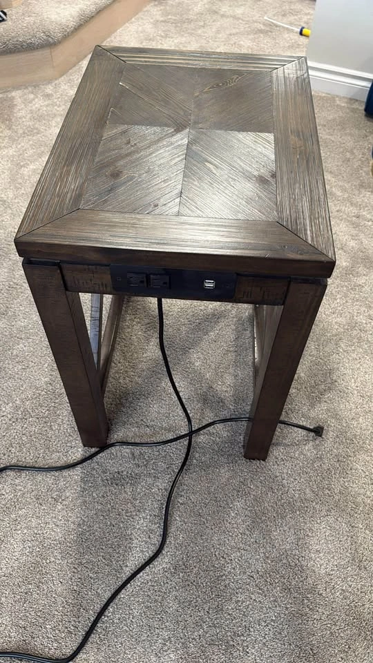 Dark Brown Wood End Table with Power Outlets & USB - photo 4