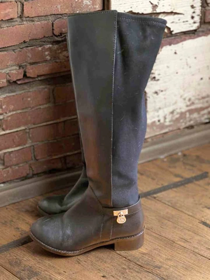 Michael Kors Black Leather & Stretch Riding Boots - Size 7M