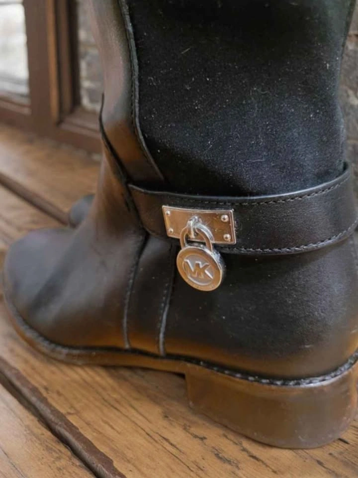 Michael Kors Black Leather & Stretch Riding Boots - Size 7M - photo 2