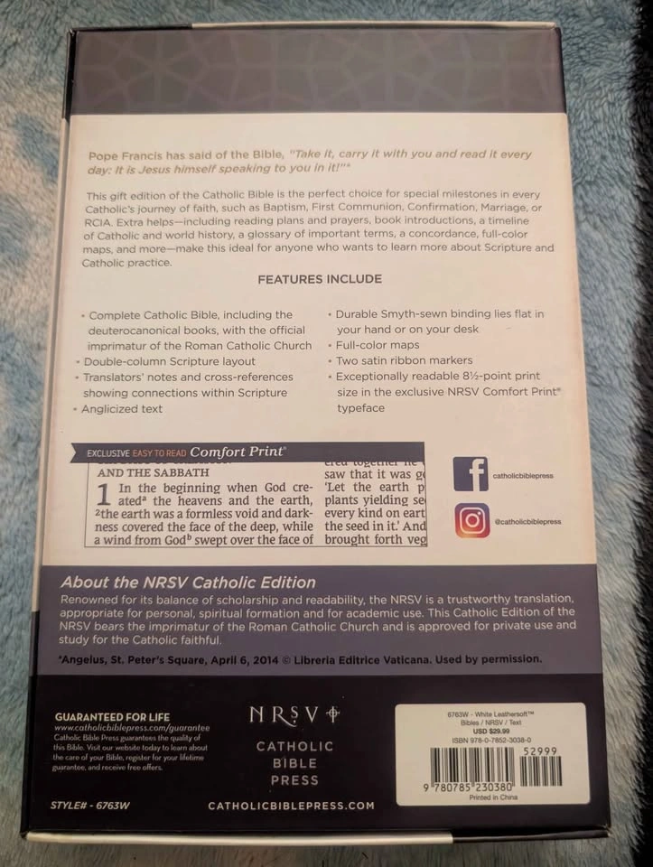 NRSV Catholic Bible Gift Edition White Leathersoft - photo 2