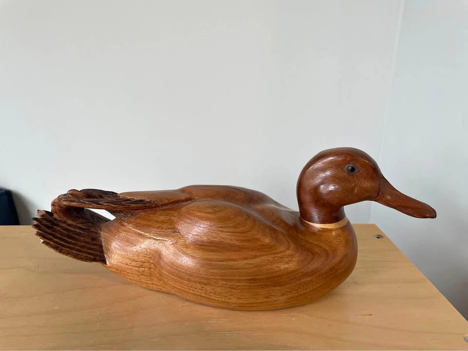 Vintage Hand-Carved Wood Duck Decoy - Signed