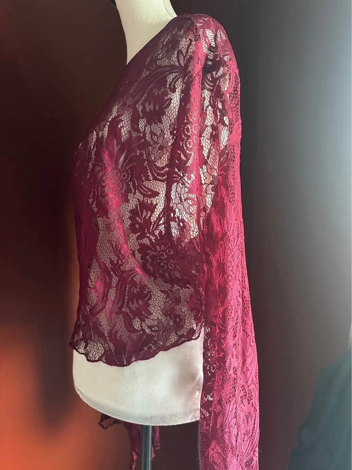 Whimsigoth Y2K Fairy-grunge Lace Crop Top w/ Bell Sleeve and Lac - photo 2