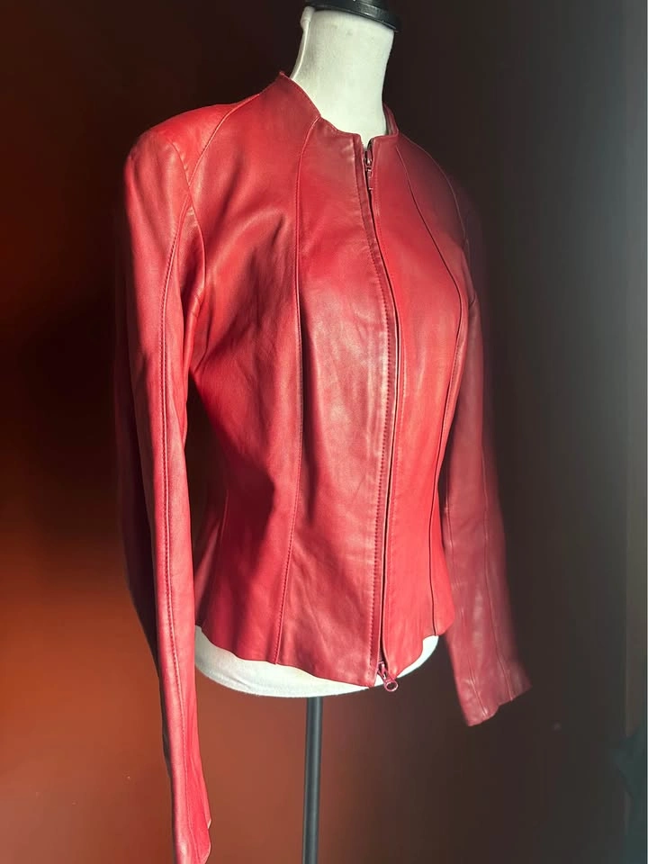 Y2K Genuine Leather Jacket - Canadian Design - Red XS