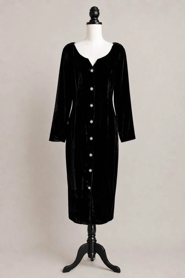 80s Vintage Jackie Bernard Velvet Dress • Union Tag 🇨🇦 - photo 5
