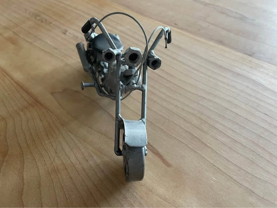 Handcrafted Scrap Metal Chopper Motorcycle Sculpture - photo 2