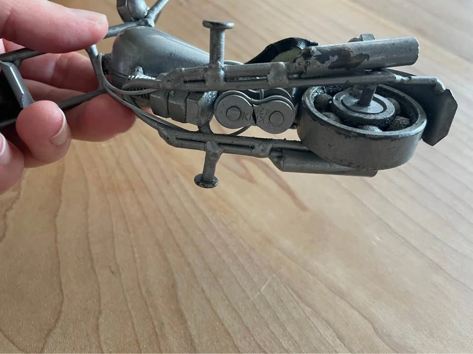 Handcrafted Scrap Metal Chopper Motorcycle Sculpture - photo 3