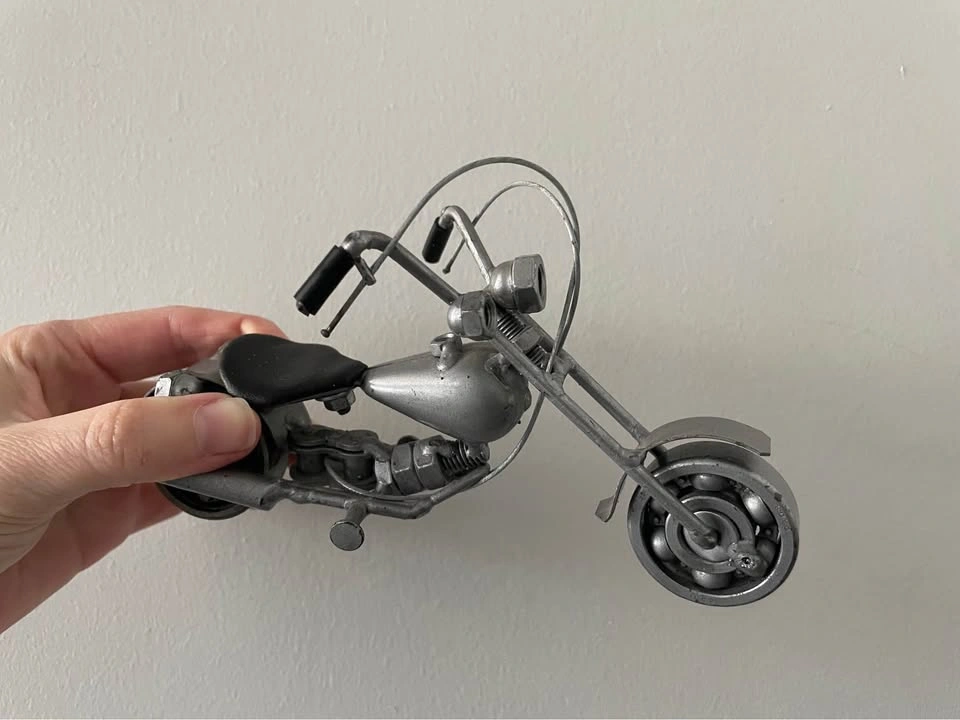 Handcrafted Scrap Metal Chopper Motorcycle Sculpture - photo 4