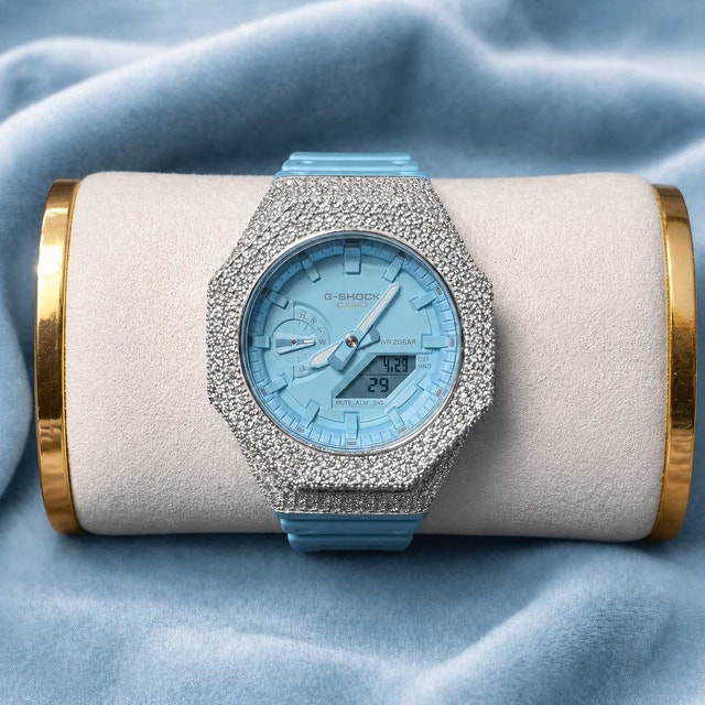 Moissanite 925 Silver Covered Authentic Blue Casio G-SHOCK