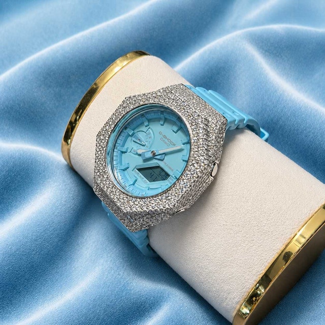 Moissanite 925 Silver Covered Authentic Blue Casio G-SHOCK - photo 3