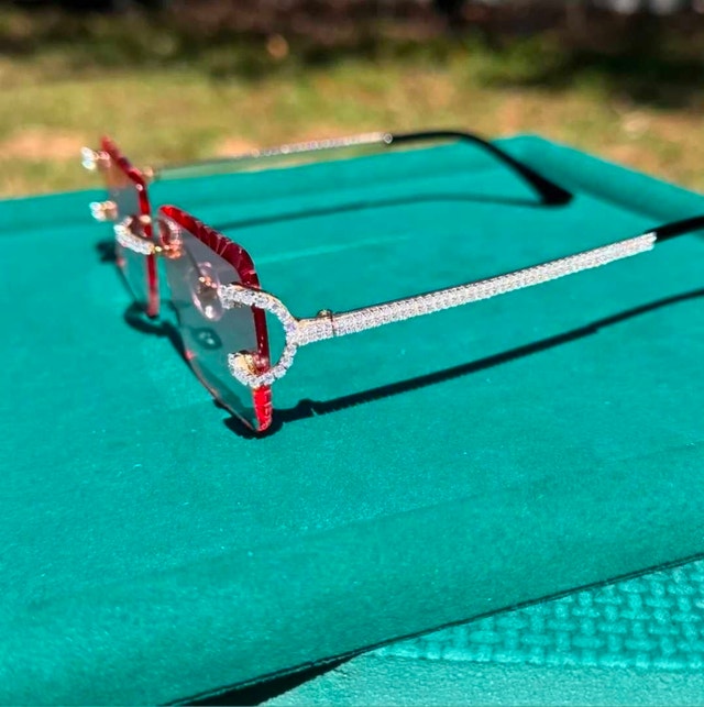 Red Iced Out Designer Glasses