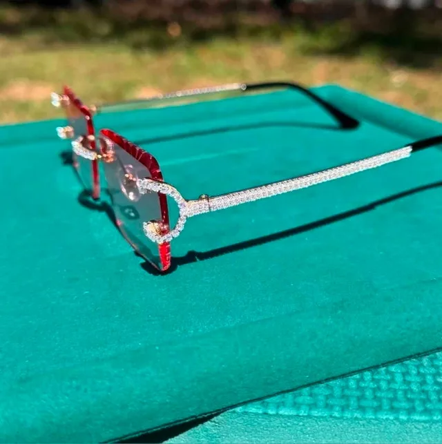 Red Iced Out Designer Glasses