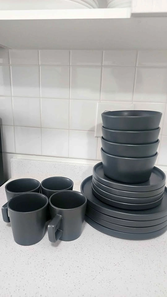 Dark Gray Dinnerware Set Plates Bowls Mugs
