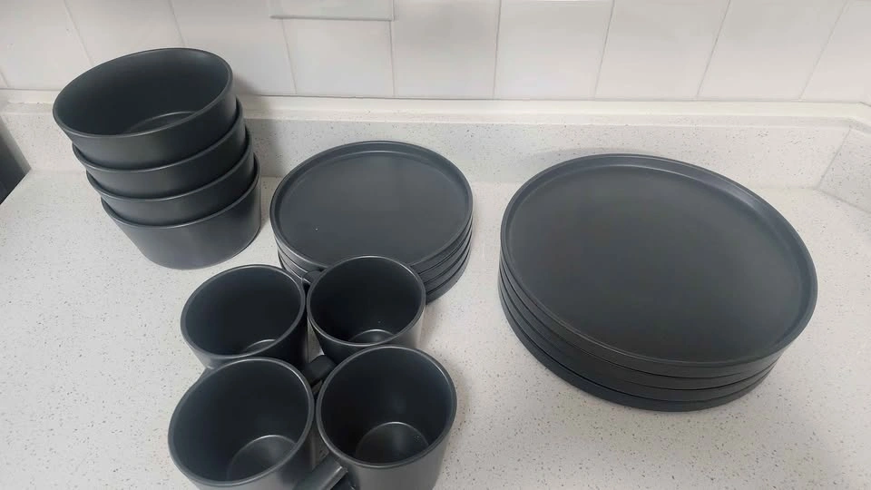 Dark Gray Dinnerware Set Plates Bowls Mugs - photo 2