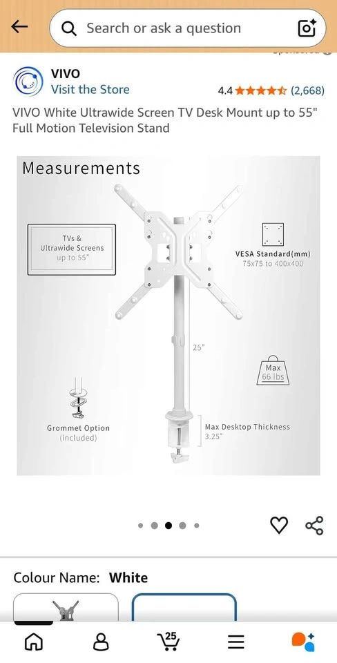 VIVO White Ultrawide Monitor Desk Mount up to 55" - photo 4