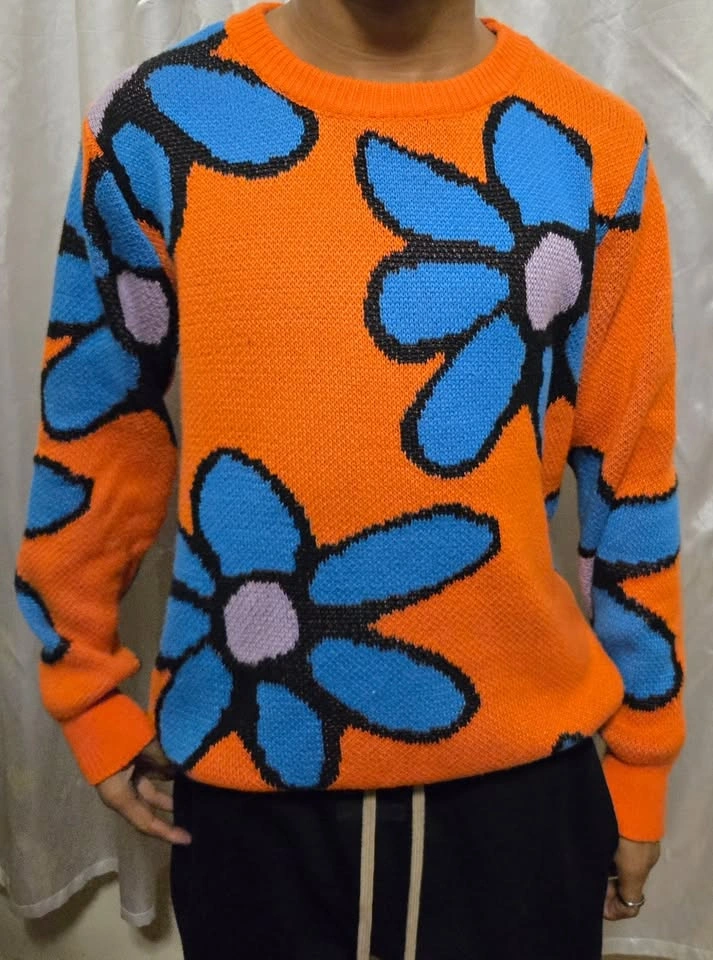 ROMWE orange flower sweater w. matching beenie - photo 2
