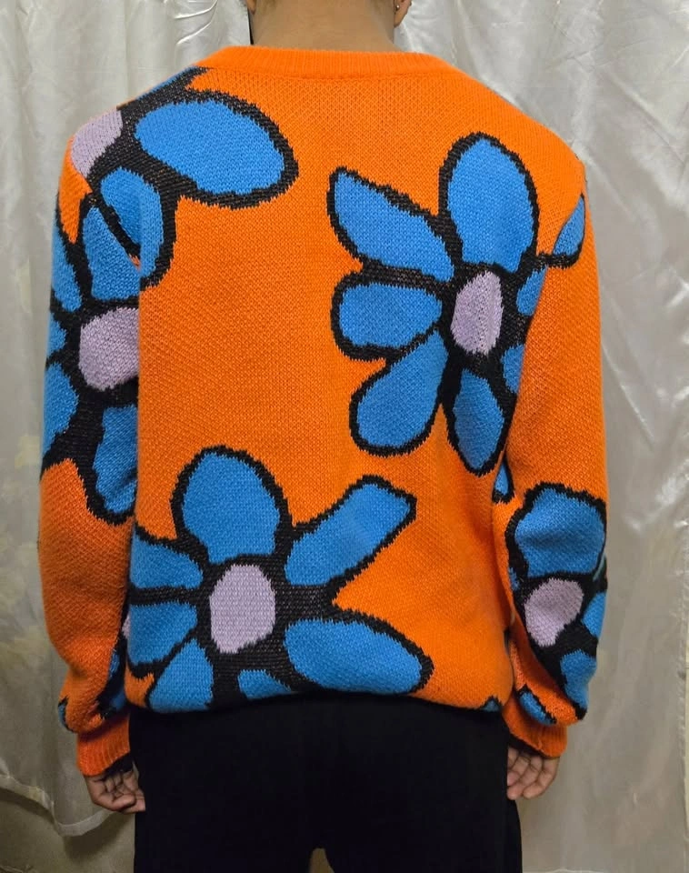ROMWE orange flower sweater w. matching beenie - photo 3