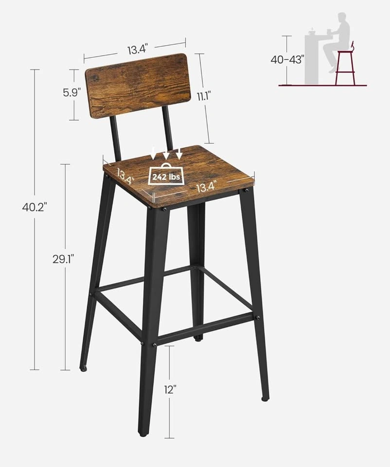 New Bar Stools, Set of 2, 29.1" Tall, Steel Frame - photo 5