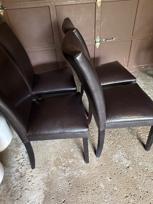 4 Dark Brown Faux Leather Dining Chairs