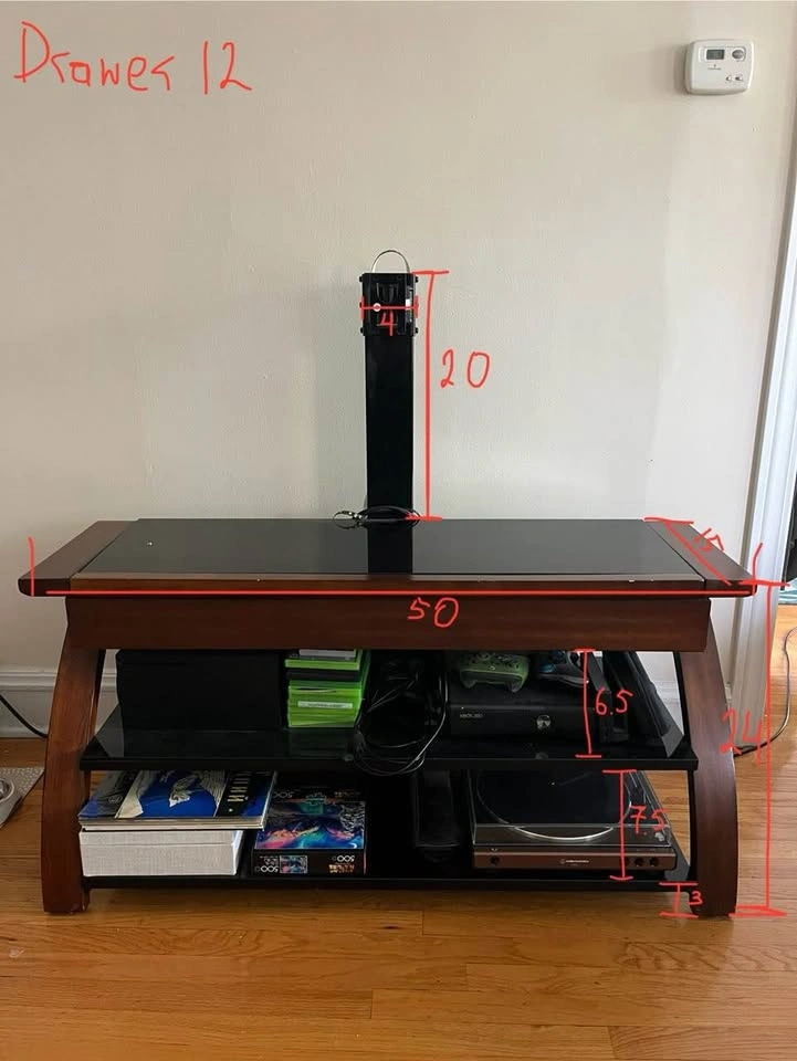 TV Stand with Glass Shelves and Solid Wood Drawer - photo 3