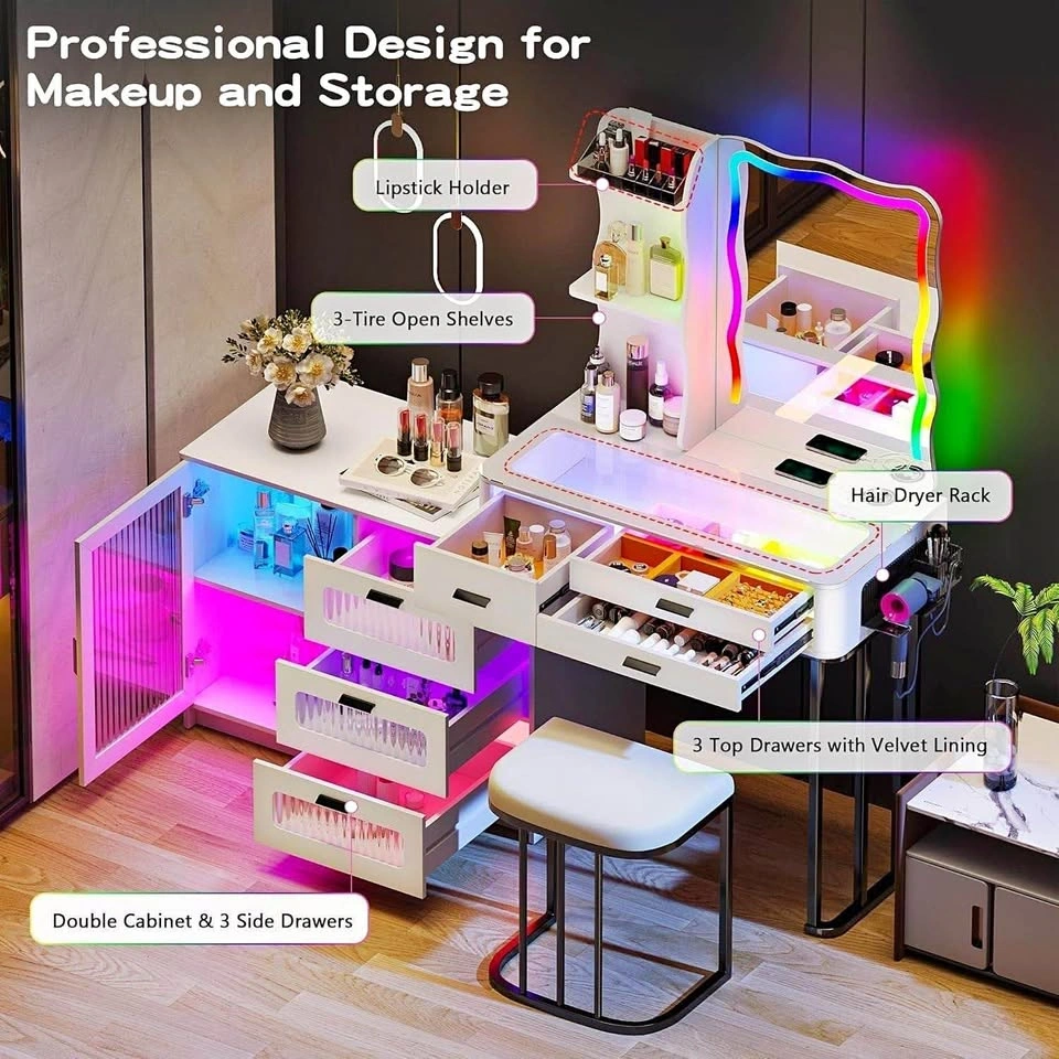Brand New Wade Logan Vanity Dressing Table Set w/ RGB Lights & C