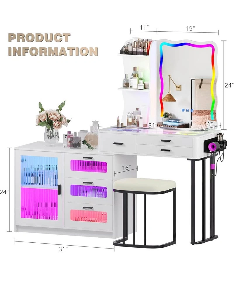 Brand New Wade Logan Vanity Dressing Table Set w/ RGB Lights & C - photo 4