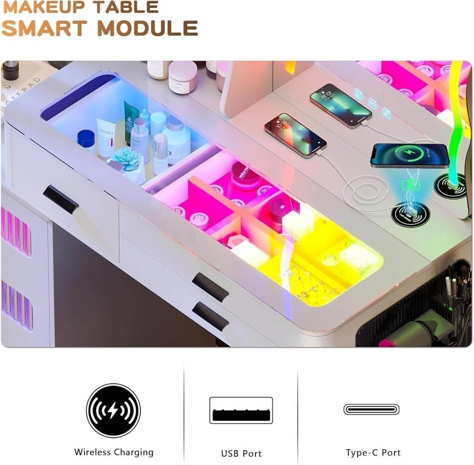 Brand New Wade Logan Vanity Dressing Table Set w/ RGB Lights & C - photo 5