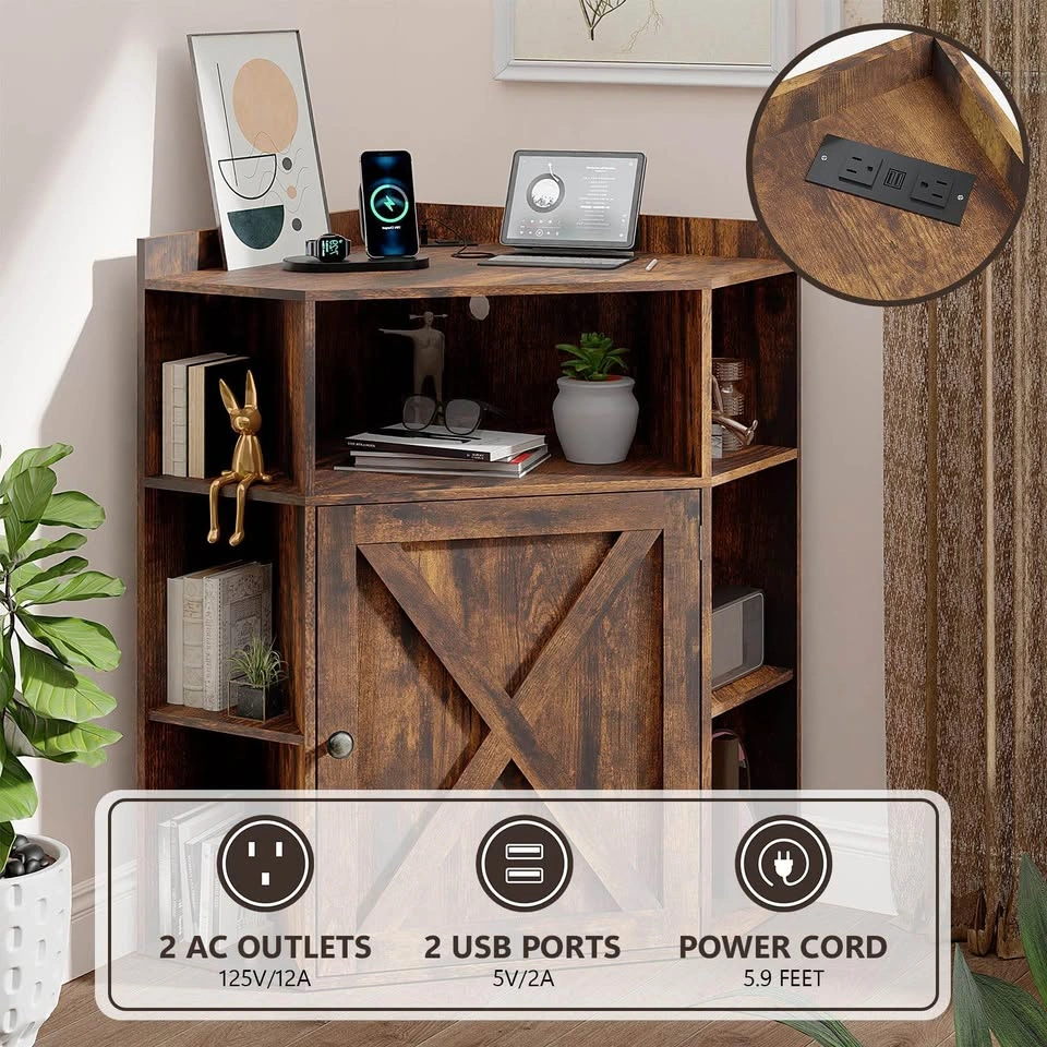 Corner Cabinet Storage Shelf w/ USB Ports & Outlets – Brand New - photo 3