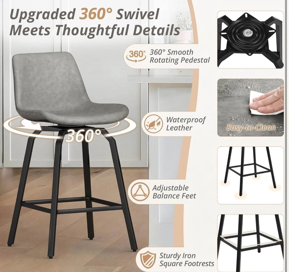 LUE BONA 360° Swivel Bar Stools Set of 3 – 26” Counter Height, G - photo 3