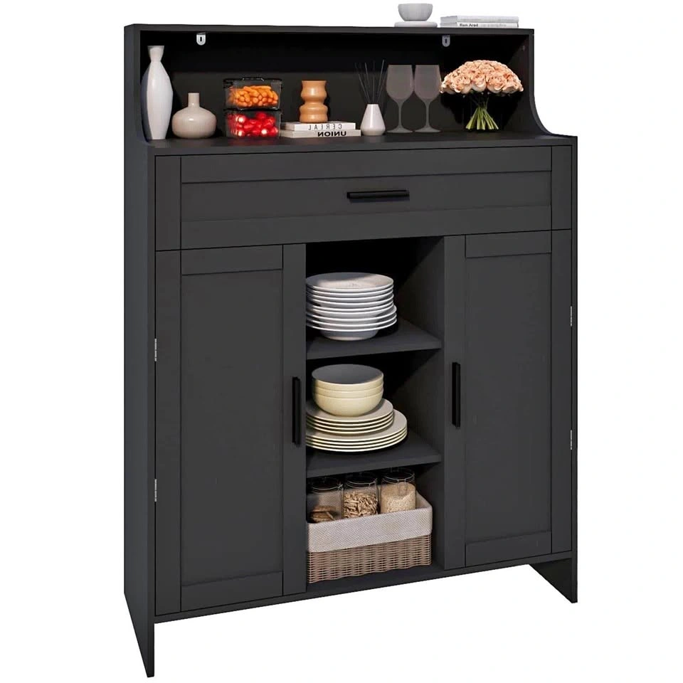 Black Kitchen Storage Cabinet with Drawer & Shelves