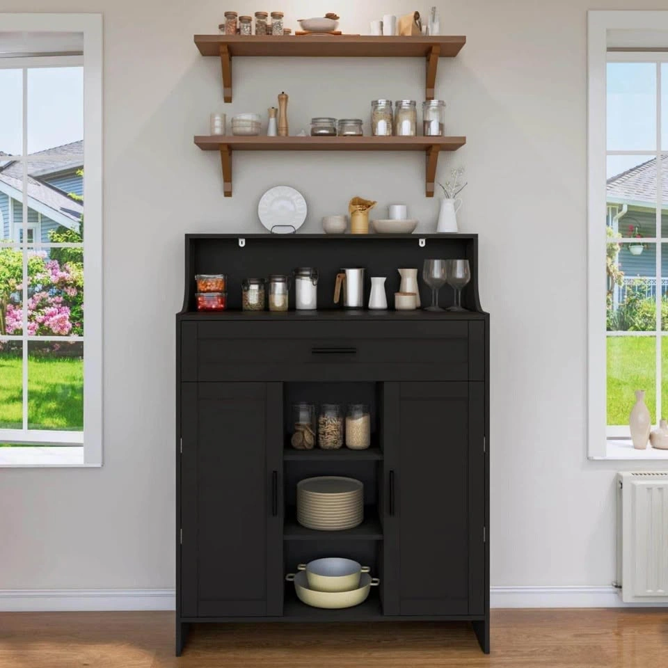 Black Kitchen Storage Cabinet with Drawer & Shelves - photo 2
