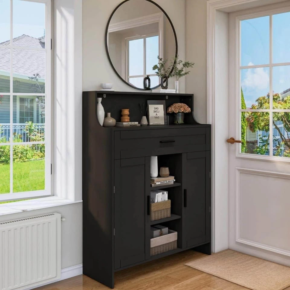 Black Kitchen Storage Cabinet with Drawer & Shelves - photo 4