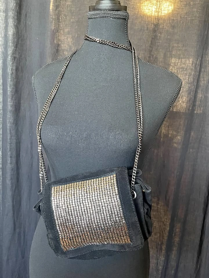 Small Black Suede Zara Crossbody Bag with Rhinestones