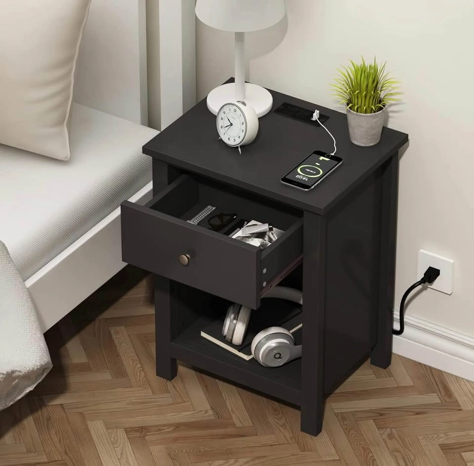 Black Nightstand Set of 2 with Charging Station - photo 4
