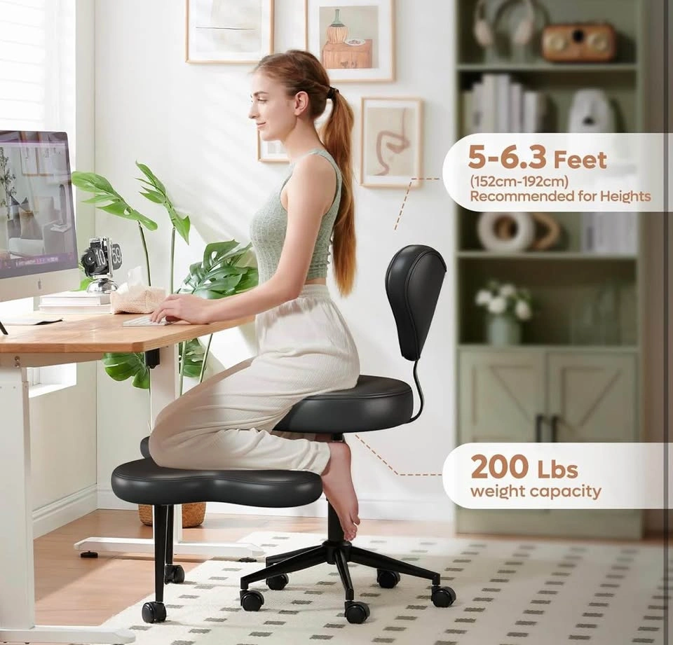 Ergonomic Kneeling Chair with Wheels – Adjustable Swivel (Black, - photo 4