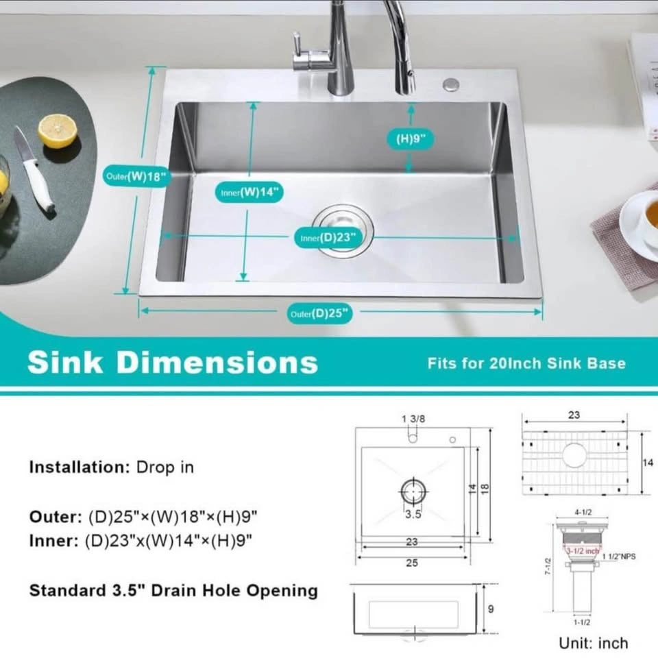 25” Stainless Steel Drop-In Kitchen Sink – Brand New - photo 5