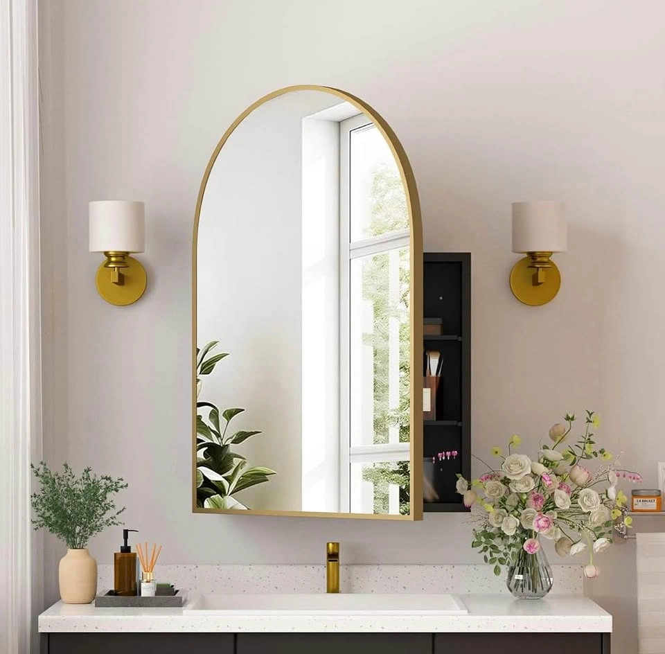 Brand New Gold Arched Bathroom Medicine Cabinet with Mirror – 24