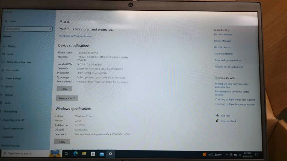 Dell Precision 3561 Laptop | i7-11th Gen | 16GB RAM | 256GB SSD - photo 4