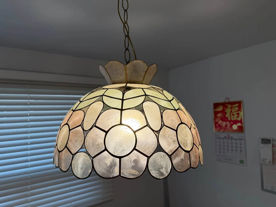 Vintage Capiz Shell Hanging Light Fixture – Floral Pendant Lamp - photo 2