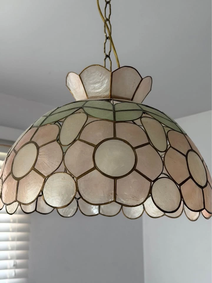 Vintage Capiz Shell Hanging Light Fixture – Floral Pendant Lamp