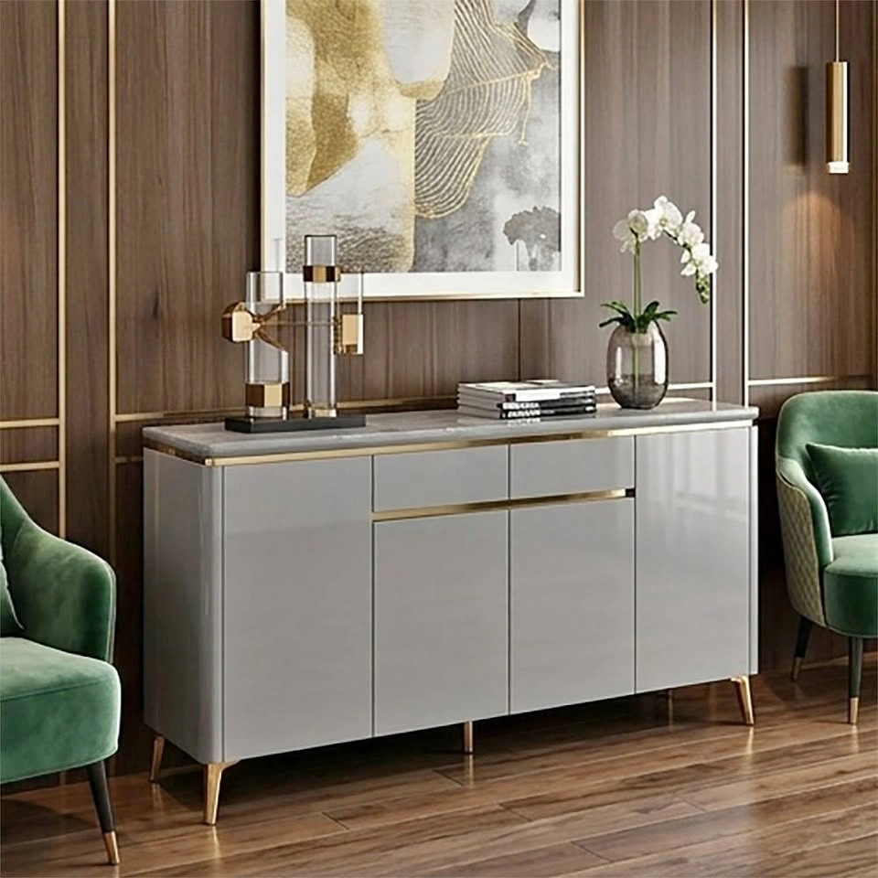 Grey Lacquer Shoe Cabinet with Gold Trim - Starts at $295