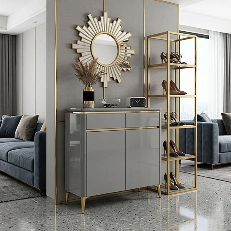 Grey Lacquer Shoe Cabinet with Gold Trim - Starts at $295 - photo 2