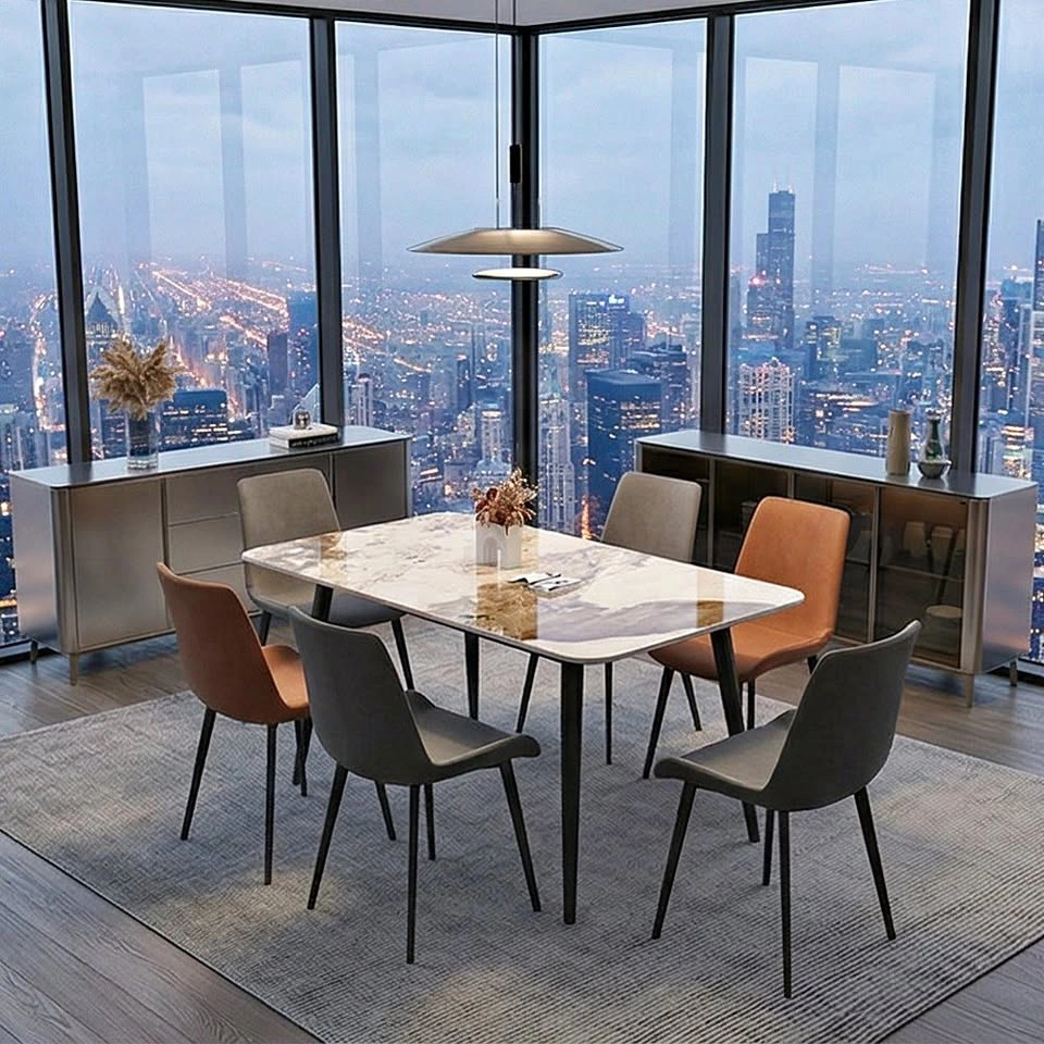 Contemporary Table with Stone-Look Top - Dining Furniture