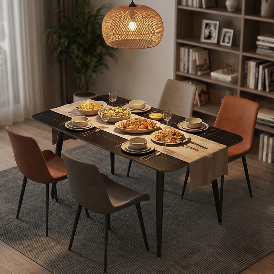 Contemporary Table with Stone-Look Top - Dining Furniture - photo 2